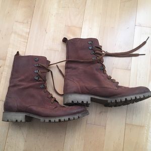 Boutique 9 Moto Brown Lace Up Leather Boots Sz 8.5